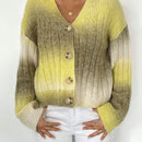 Relaxiva cardigan de punto con botones delanteros, manga larga, de color ombre, hecho de un hilado jaspeado y tejido de nervio