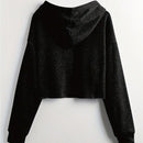 Tooluck sueter corto con capucha de color liso para mujer