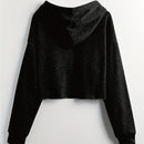 Tooluck sueter corto con capucha de color liso para mujer