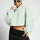 Sumwon women sudadera con capucha corta, de mangas completas, de bordes crudos y con forma de caja