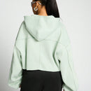 Sumwon women sudadera con capucha corta, de mangas completas, de bordes crudos y con forma de caja