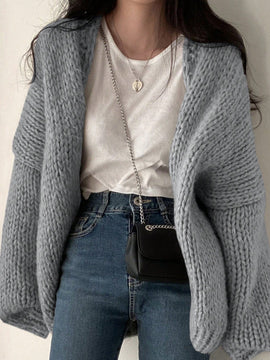 Dazy cardigan casual de uso diario de mujer, talla grande, de unicolor y con abertura frontal, para otono/invierno
