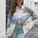 Anna-kaci cardigan con botones de bloques de color, de mangas largas y bolsillos delanteros