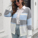 Anna-kaci cardigan con botones de bloques de color, de mangas largas y bolsillos delanteros