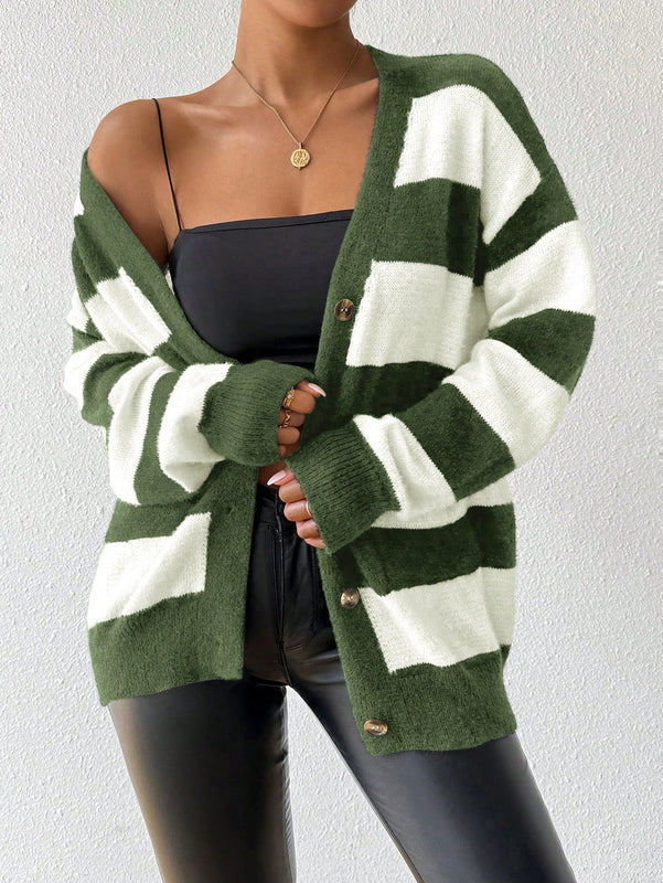 Essnce nuevo cardigan de mujer de punto de imitacion de vison cachemira a rayas, para otono/invierno