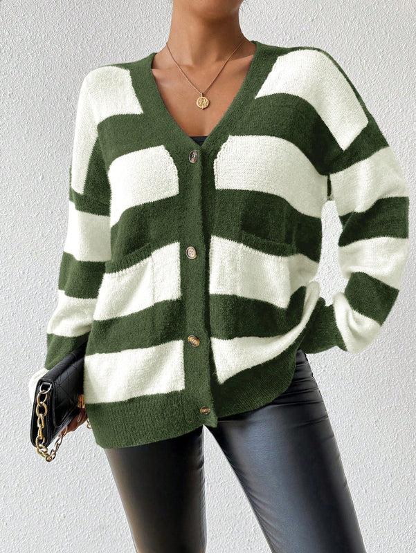 Essnce nuevo cardigan de mujer de punto de imitacion de vison cachemira a rayas, para otono/invierno