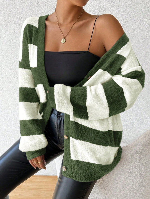 Essnce nuevo cardigan de mujer de punto de imitacion de vison cachemira a rayas, para otono/invierno
