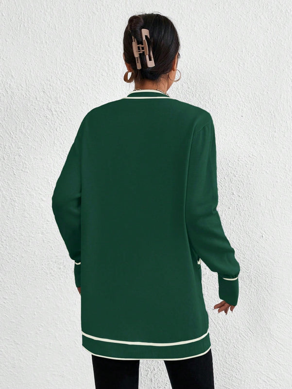 Essnce cardigan casual de bolsillo de mujer con manga larga de un solo botonadura a rayas, otono/invierno