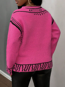 Slayr cardigan de punto con bloque de color y letras de estilo minimalista y casual
