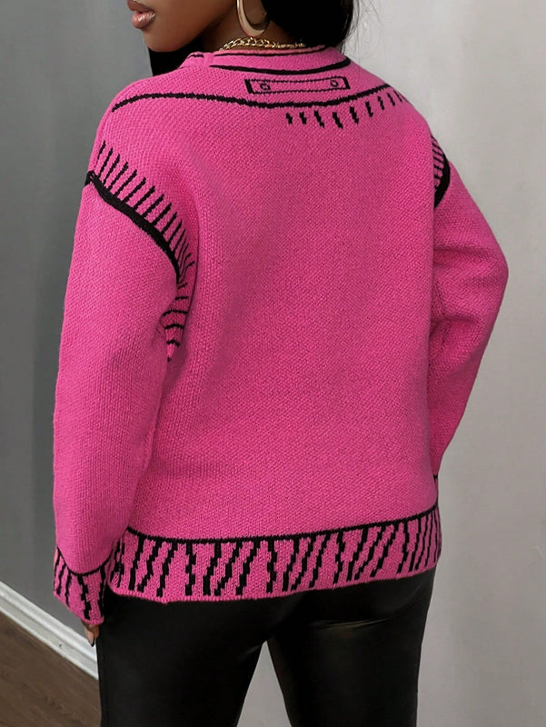 Slayr cardigan de punto con bloque de color y letras de estilo minimalista y casual