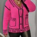 Slayr cardigan de punto con bloque de color y letras de estilo minimalista y casual