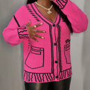 Slayr cardigan de punto con bloque de color y letras de estilo minimalista y casual