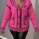 Slayr cardigan de punto con bloque de color y letras de estilo minimalista y casual