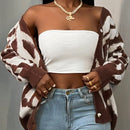 Slayr cardigan de punto con bloque de color y letras de estilo minimalista y casual
