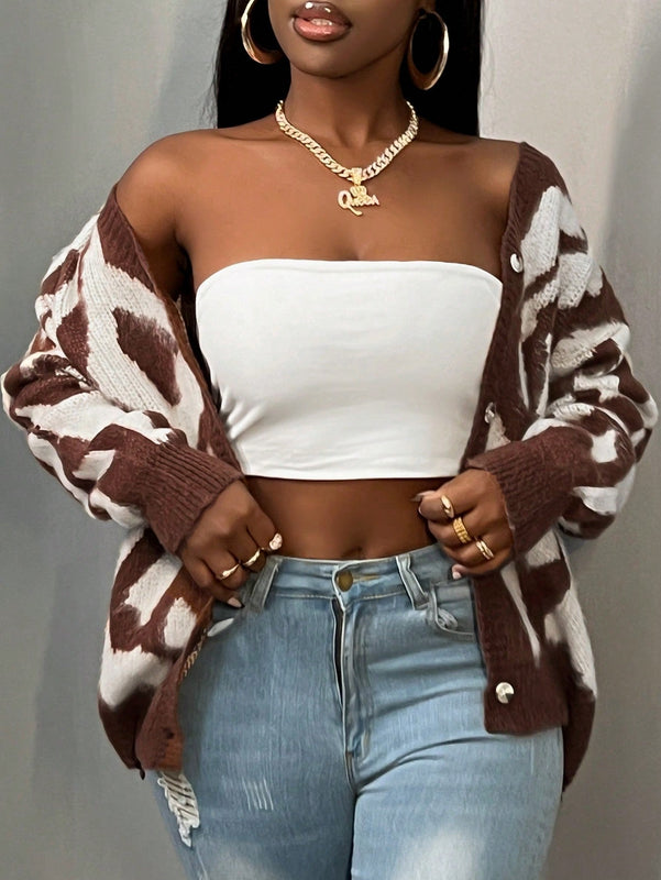 Slayr cardigan de punto con bloque de color y letras de estilo minimalista y casual