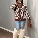 Slayr cardigan de punto con bloque de color y letras de estilo minimalista y casual
