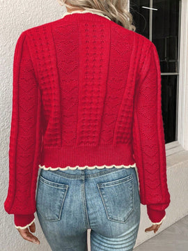 Franclia cardigan casual corto de punto con botones con forma de corazon para mujer, para otono/invierno