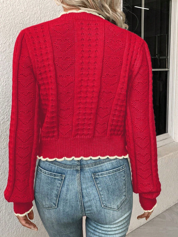 Franclia cardigan casual corto de punto con botones con forma de corazon para mujer, para otono/invierno