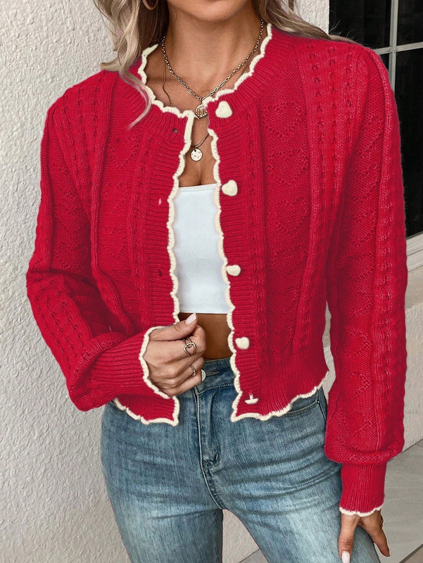 Franclia cardigan casual corto de punto con botones con forma de corazon para mujer, para otono/invierno
