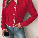 Franclia cardigan casual de mujer con borde de concha de color contrastante, para otono