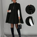 Elenzya capa, poncho y capa con cuello de pie, decoracion de botones con bloque de color en estilo chino, abrigo de lana grueso para mujer, otono/invierno