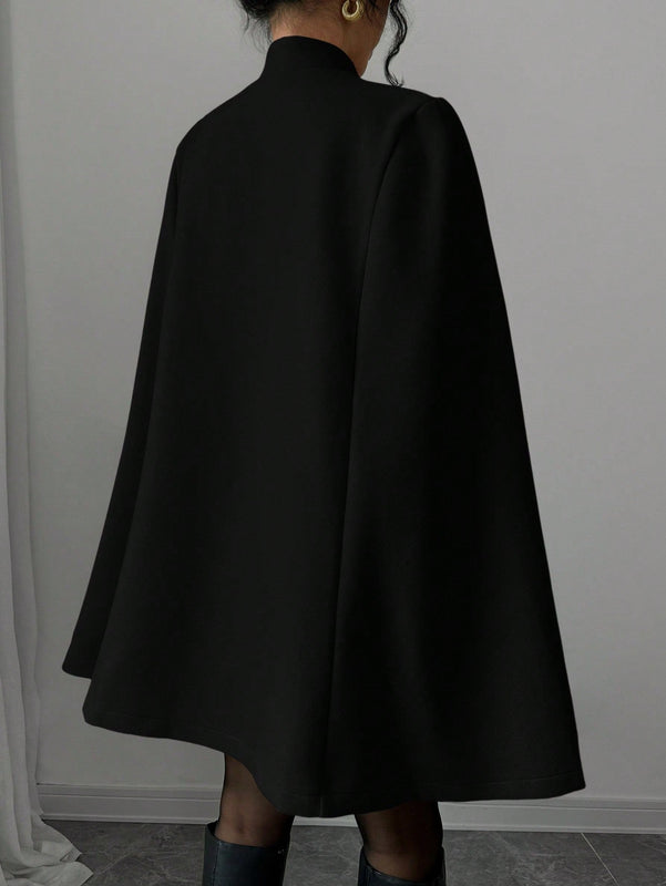 Elenzya abrigo capa elegante con cuello de pie, decoracion de botones y bloque de color con estilo chino para mujeres, tela de lana gruesa, otono/invierno