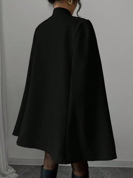 Elenzya capa, poncho y capa con cuello de pie, decoracion de botones con bloque de color en estilo chino, abrigo de lana grueso para mujer, otono/invierno