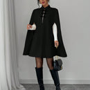 Elenzya capa, poncho y capa con cuello de pie, decoracion de botones con bloque de color en estilo chino, abrigo de lana grueso para mujer, otono/invierno