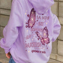 Ezwear sudadera con capucha y mangas largas con estampado de mariposa y letras para mujer