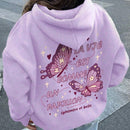 Ezwear sudadera con capucha y mangas largas con estampado de mariposa y letras para mujer