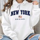 Ezwear sudadera con capucha blanca informal de talla estandar con estampado de texto "new york" para mujer