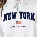Ezwear sudadera con capucha blanca informal de talla estandar con estampado de texto "new york" para mujer