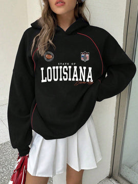 Ezwear sudadera holgada con capucha de estilo deportivo minimalista casual con patron de letra de mexico, para mujer, otono/invierno