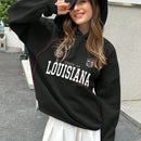 Ezwear sudadera holgada con capucha de estilo deportivo minimalista casual con patron de letra de mexico, para mujer, otono/invierno
