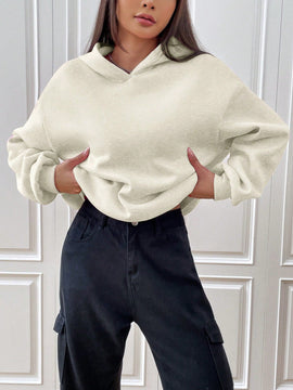 Ezwear sudadera con capucha de punto de manga larga con caida en los hombros y estampado de lema, otono/invierno para mujer
