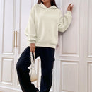 Ezwear sudadera con capucha de punto de manga larga con caida en los hombros y estampado de lema, otono/invierno para mujer