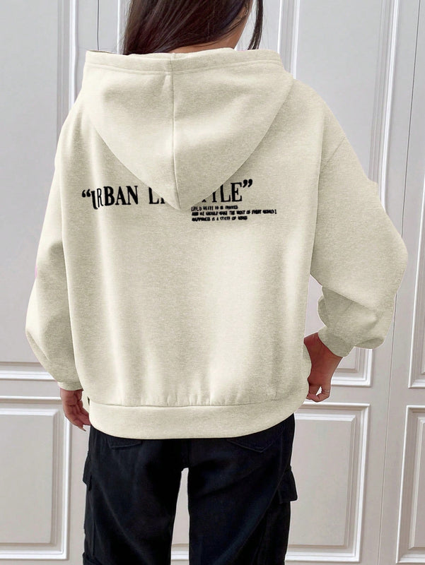 Ezwear sudadera con capucha de manga larga de unicolor con estampado de letra, uso casual diario