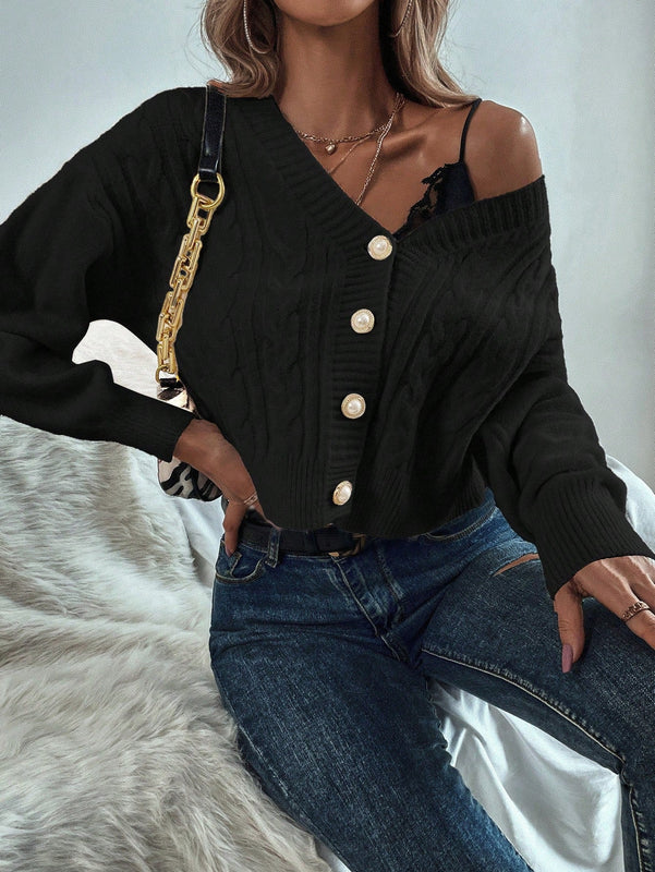 Prive cardigan informal de mujer de ajuste holgado, con hombros caidos, manga larga y de una sola hilera de botones, para otono/invierno