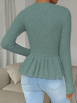 Frenchy cardigan casual de manga larga de un solo pecho con dobladillo con volantes, de color liso, para otono/invierno