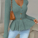 Frenchy cardigan casual de manga larga de un solo pecho con dobladillo con volantes, de color liso, para otono/invierno