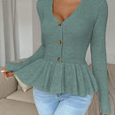 Frenchy cardigan casual de manga larga de un solo pecho con dobladillo con volantes, de color liso, para otono/invierno