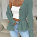 Frenchy cardigan casual de manga larga de un solo pecho con dobladillo con volantes, de color liso, para otono/invierno