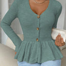 Frenchy cardigan casual de manga larga de un solo pecho con dobladillo con volantes, de color liso, para otono/invierno