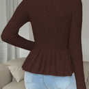 Frenchy cardigan casual de manga larga de un solo pecho con dobladillo con volantes, de color liso, para otono/invierno