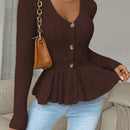 Frenchy cardigan casual de manga larga de un solo pecho con dobladillo con volantes, de color liso, para otono/invierno
