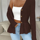 Frenchy cardigan casual de manga larga de un solo pecho con dobladillo con volantes, de color liso, para otono/invierno