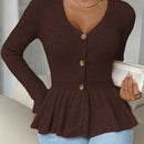Frenchy cardigan casual de manga larga de un solo pecho con dobladillo con volantes, de color liso, para otono/invierno