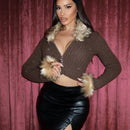 Foxxy nuevo jersey de mujer para otono e invierno con cuello de lana, con empalme, hilo dorado, puno de punto acanalado, costuras desflecadas y casual ajustado, de estilo sexy