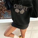 Ezwear sudadera con capucha holgada de estilo casual y minimalista con estampado de leopardo y cereza para mujer, otono/invierno