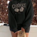 Ezwear sudadera con capucha holgada de estilo casual y minimalista con estampado de leopardo y cereza para mujer, otono/invierno
